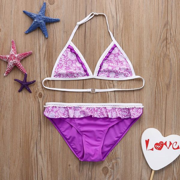 

2018 infant kids girls lace print ruched swimwear swimsuit girls two pieces bathing bikini set outfits ap2
