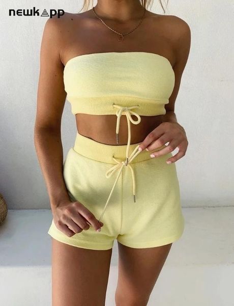 

two piece dress summer set and pants women outfits strapless shorts sports fitness clothing, White