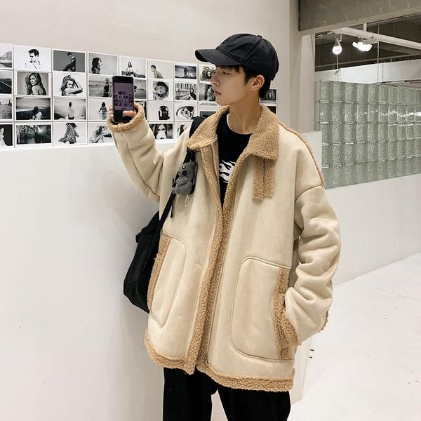 

men's cotton jacket 2019 autumn and winter new warm fashion lamb fur coat youth personality fashion trend men's clothing, Black