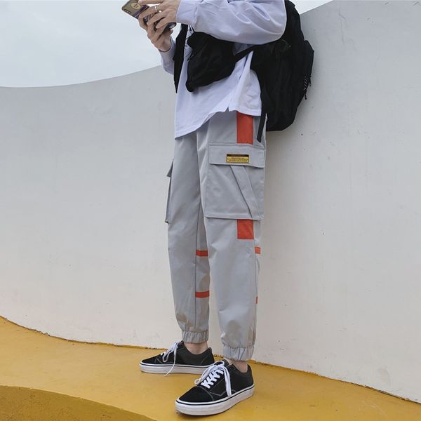 

2019 men's fashion new style individual pure color overalls nine-minute trousers pant camouflage joggers pants new male warm, Black