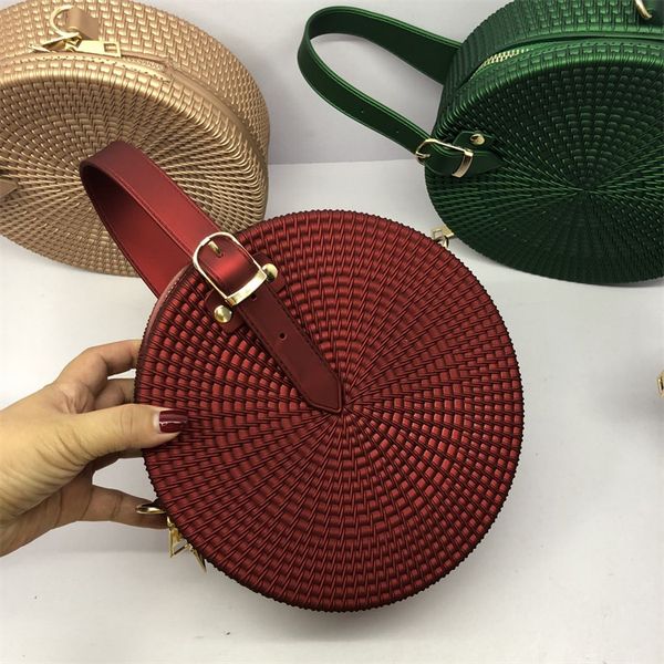 

crossbody bag ins chic girl crossbody bag matte pvc jelly rattan fashion woven female round candy color messenger bags