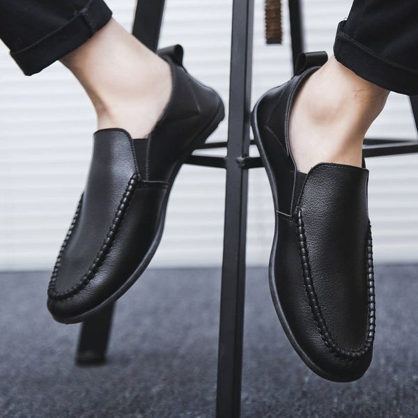 

padegao leisure pu soft comfy summer casual loafers shoes for men concise classics flat slip on shoes fashion driving, Black