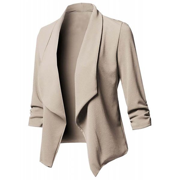 

jaycosin vintage cardigan blazer women solid color open front cardigan long sleeve blazer casual jacket coat office lady clothes, White;black