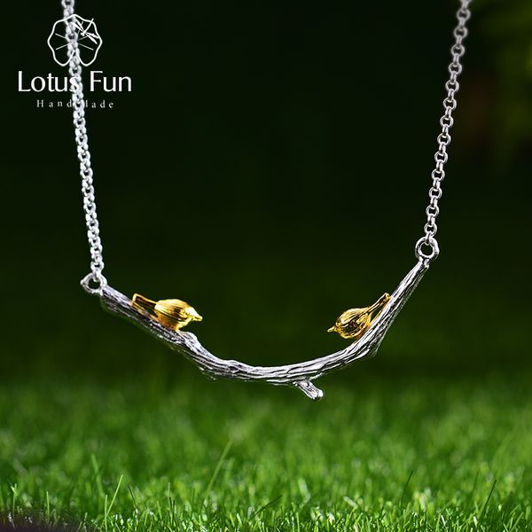 

lotus fun настоящее серебро 925 пробы натуральный оригинальный ручной работы изысканные ювелирные изделия 18 карат золото птица на ветке оже, Silver
