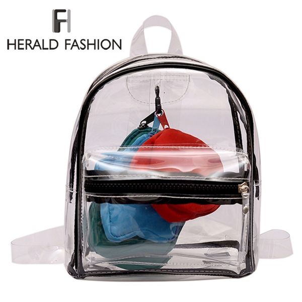 

herald fashion transparent pvc backpack women bookbag candy clear jelly female travel backpack purse crystal beach bag portable