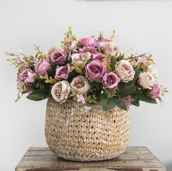 

new 8heads small silk artificial rose flowers flores fleur artificielles for home table decoration fake flower small bouquet