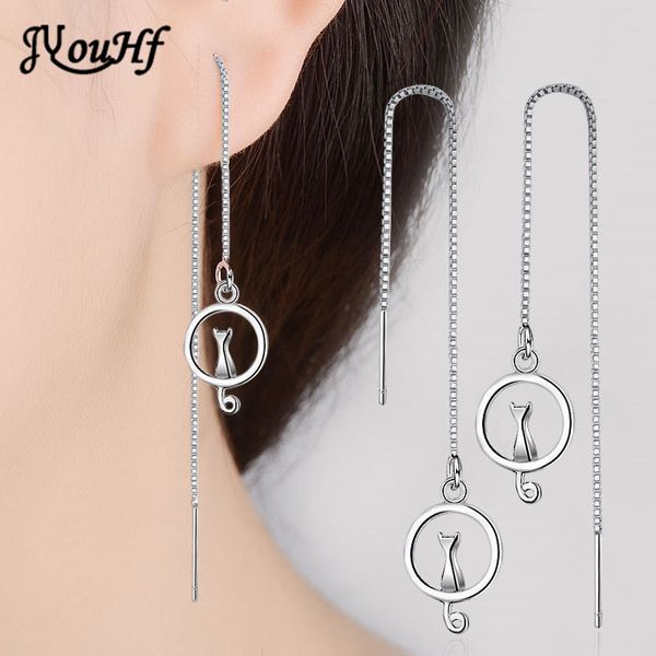 

jyouhf cute 925 sterling silver drop earrings for women girls fashion tiny lovely cat long ear wire earrings children jewelry, Golden