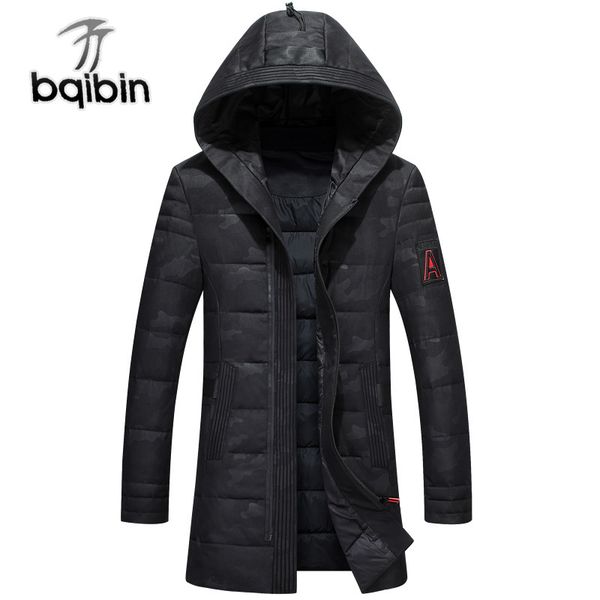 

2019 winter new men's warm down jacket clothes fashion casual camouflage pattern long section hooded thick duck down coat male, Black