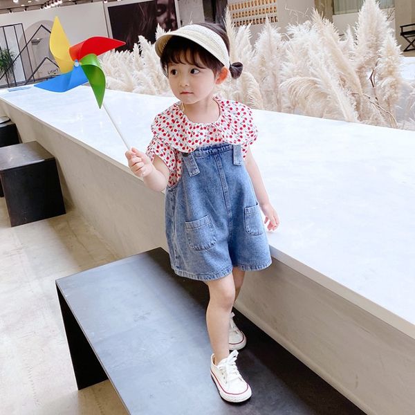 

childrens summer jeans 2020 new korean style children korean style wide leg pants baby girls denim strap shorts, Blue