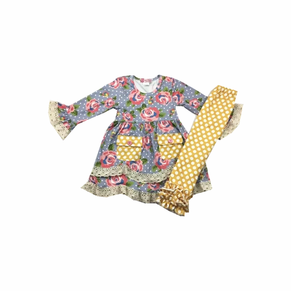 

girl long sleeve floral 2 piece baby girl costume set retro kids clothes2019, White
