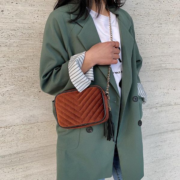 

fashion velvet shoulder bag women solid tassels crossbody bags ladies comfortable chain messenger handbags 19x13x6cm