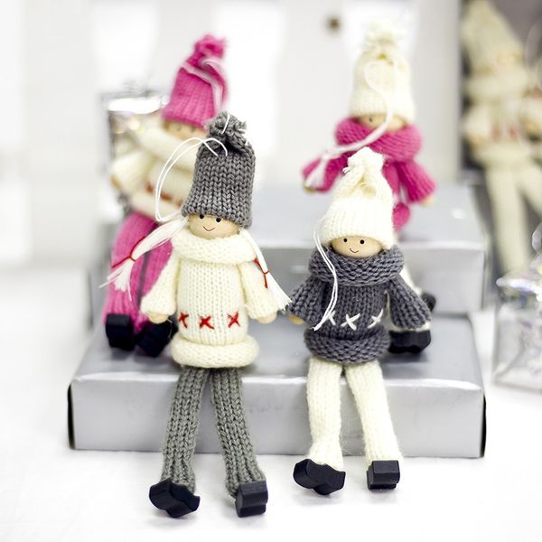 

2pcs kawaii knitted christmas tree hanging dolls pendants deskornaments for holiday home party decor kids gift
