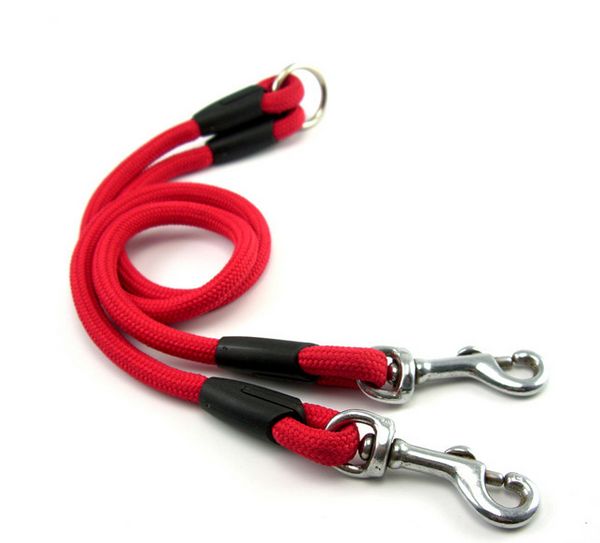 

dogs double leash nylon walking 2 trigger hooks dog pet coupler twin lead 2 way two splitter hard wearing dual red purple