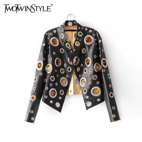 

twotwinstyle bomber jacket summer feminine coat 2017 female black leather jackets women's windbreaker hollow clothes fashion, Black;brown