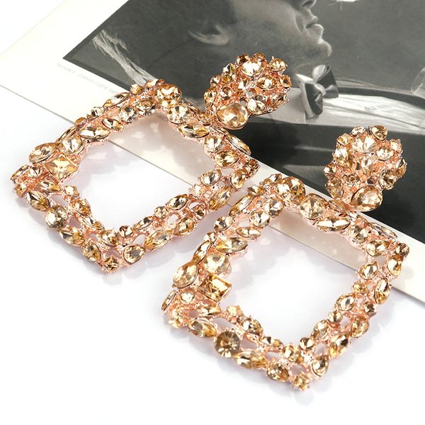 

aensoa vintage crystal big square drop earrings for women multicolor shiny party gift jewelry trendy bohemian dangle earrings, Silver
