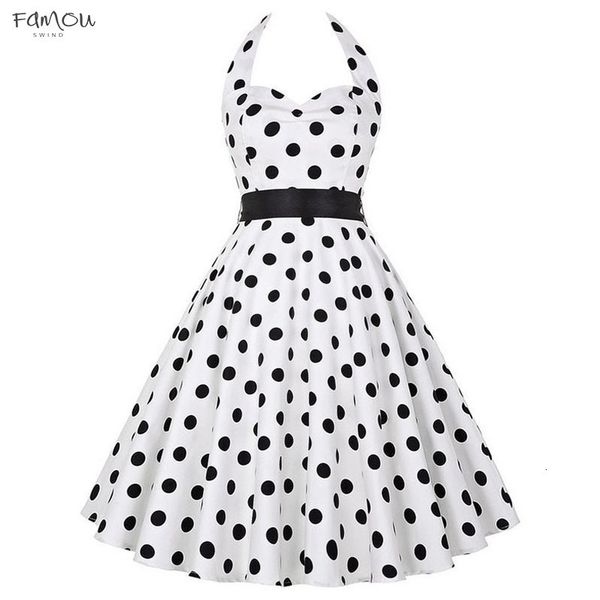 

Sexy Flutter Sleeve Halter Party Dress Polka Dot Hepburn Vintage 50S 60S Robe Pin Up Rockabilly Dresses Plus Size Elegant Midi Dress