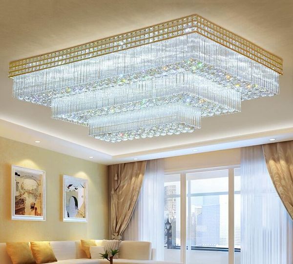 Роскошный прямоугольник светодиодные потолочные светильники люстры благородные великолепные высококачественные хрустальные люстра, живущая для гостиничной лестницы