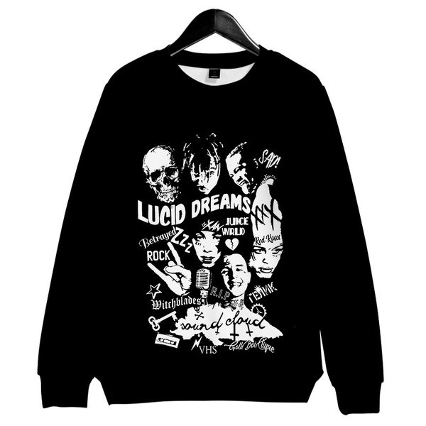 

rapper juice wrld print sweatshirts 3d print clothing casual homme loose comfortable crew neck, Black