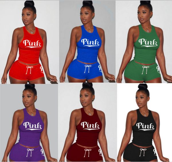 

letter print women outfits summer designer tracksuit short sleeve vest tanks + shorts two piece set bodycon t-shirt suit clothing 6 colors, White