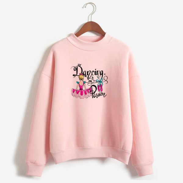 

hoodies women dancing princess pattern printed pink sweet heart romantic all-match pullover elastics basic hoody casual clothing, Black