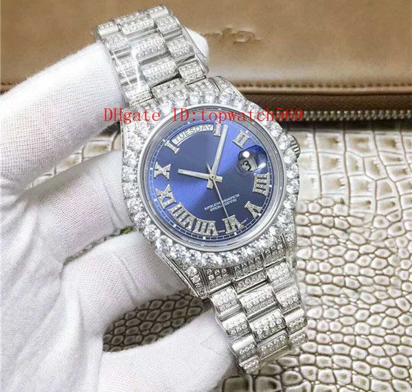 

luxury diamond mens watch eta2836 automatic mechanical 28800 vph date day display 904l stainless steel sapphire crystal diamond bracelet, Slivery;brown