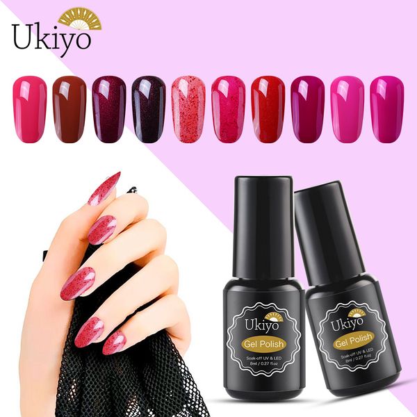 

ukiyo 8ml wine red color gel nail polish long lasting nail polish soak off uv led gel varnishes diy nail art design, Red;pink