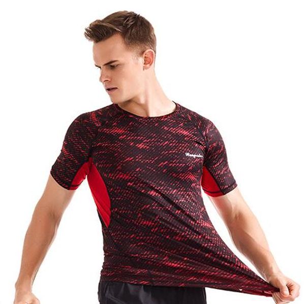 

men quick dry sport running wear bodybuilding clothing fitness compression tights clothes short sleeve gym t shirt, White;black