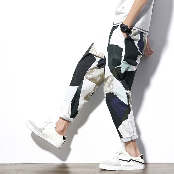 

2019 brand fashion men's summer high-grade pure cotton printed haroun pants/male autumn leisure printing sweatpants, Black