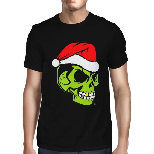 

1tee mens gold tooth green skull santa ha t-shirt, White;black