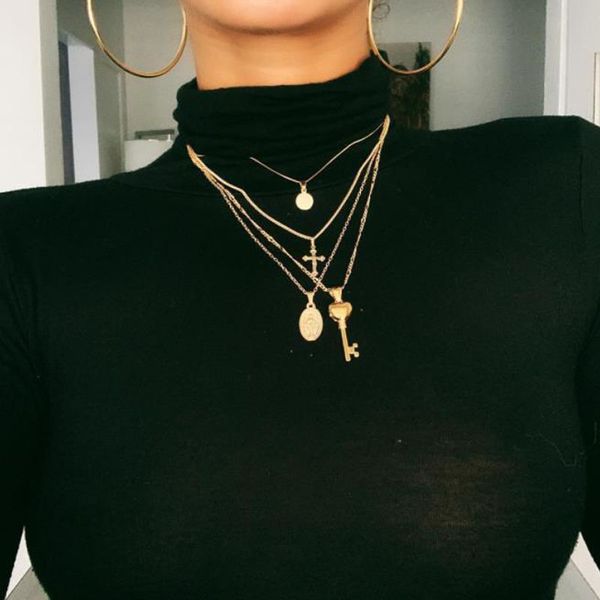 

gothic gold chain cross pendant layered lock necklace gifts for women friend fashion necklaces 2020 accessories jewelry, Silver