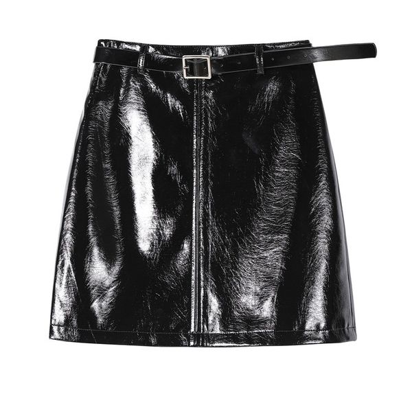 

2020 spring and summer casual leather skirt ladies elegant zipper mini a word skirt ladies tight high waist skirt black slim fit