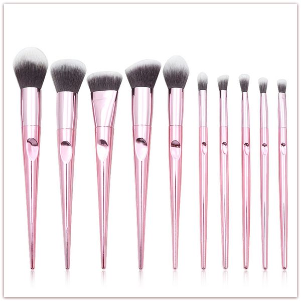 

professional makeup brushes set 10 pieces gemtotal foundation concealer lip eyeshadow blush handle with finger print synthetic hair(pink