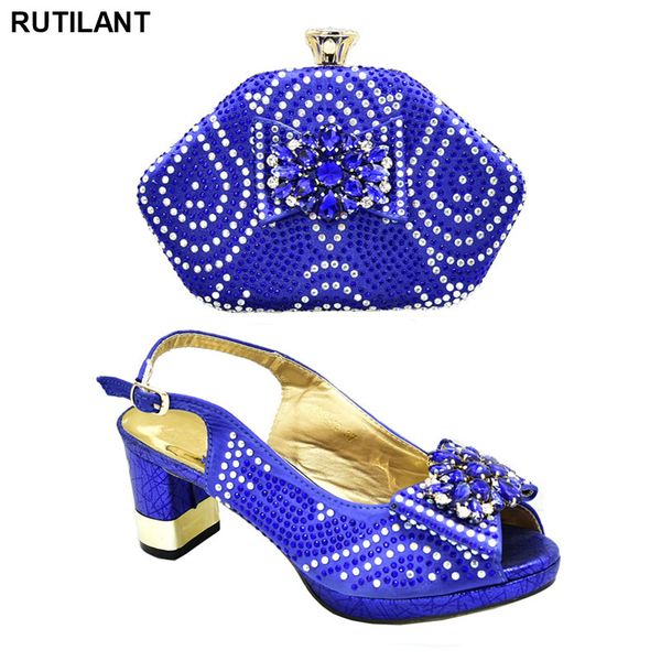 

new fashion blue color italian ladies shoes and bag set decorated with rhinestone women shoes and bag set in italy high quality, Black