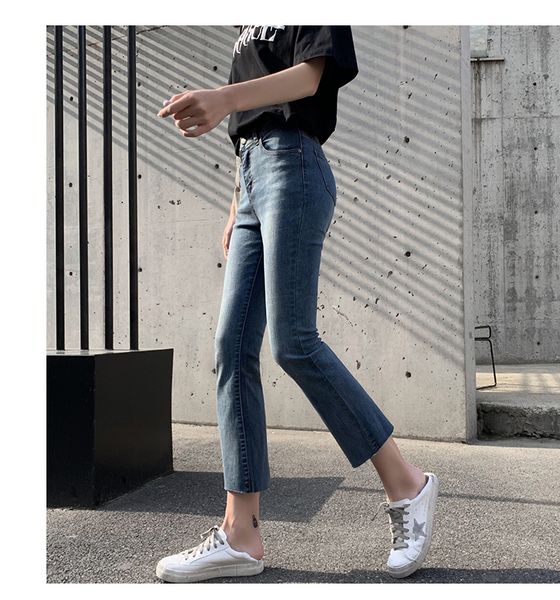 

blue gray extended elastic waist jeans are female