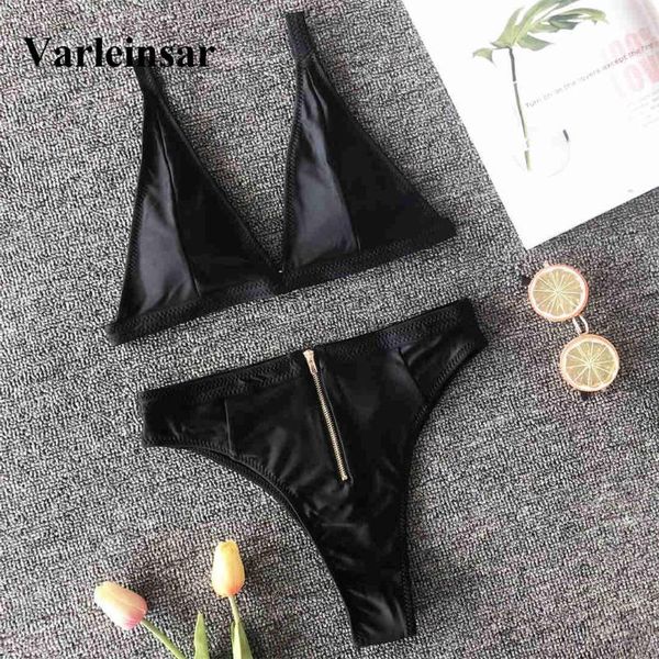 

new zipper bikini high waist swimsuit 2019 women swimwear two-pieces bikini set high waist bather bathing suit swim wear v1645
