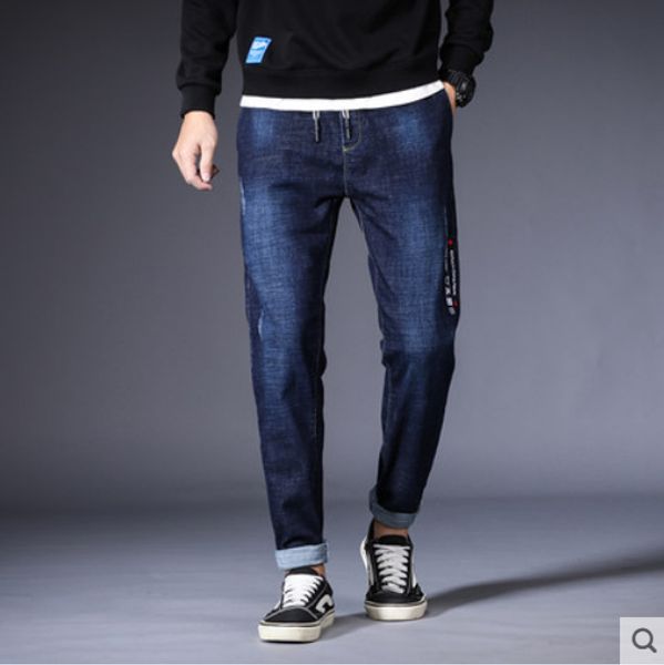 

dark blue jeans male popular logo easy web celebrity harlan men long pants