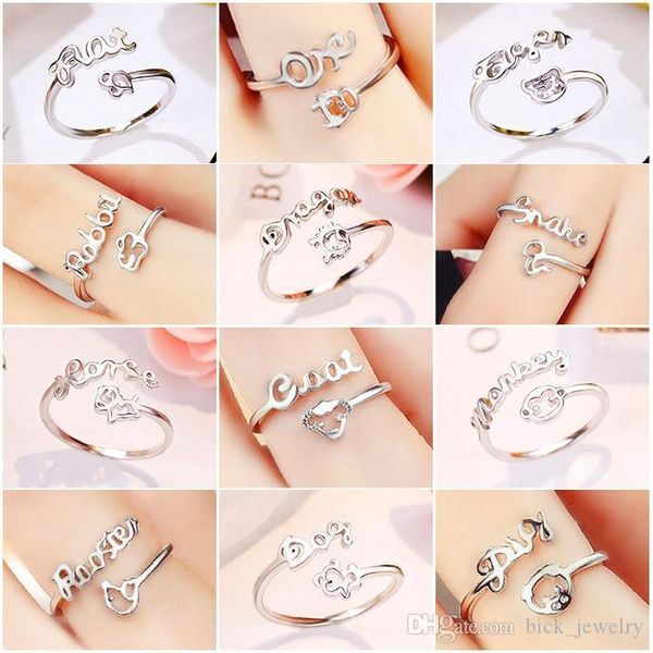 

zodiac silver plated rings female opening constellation rings european and american love ring couple wedding ring with box