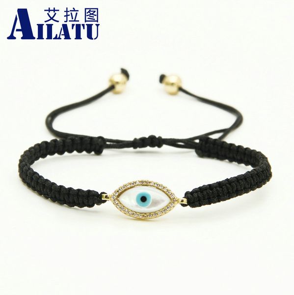 

ailatu wholesale new design micro inlay zircon turkish shell eye cz charm mens macrame braided bracelet, Golden;silver