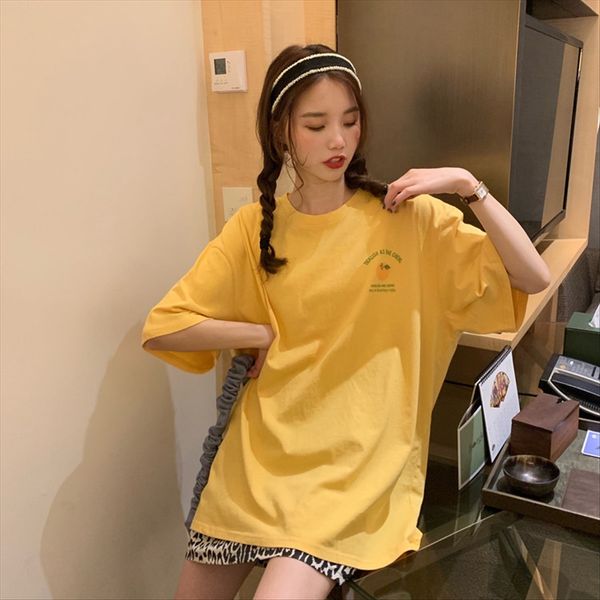 

2020 loose student all-match ins fruit t-shirt fruit letter printing medium and long short sleeve t-shirt female, White