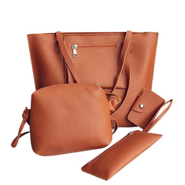 

4pcs shoulder bag messenger bag wallet purse set solid color handbag travel pu leather handbags sac a main femme flap #3e