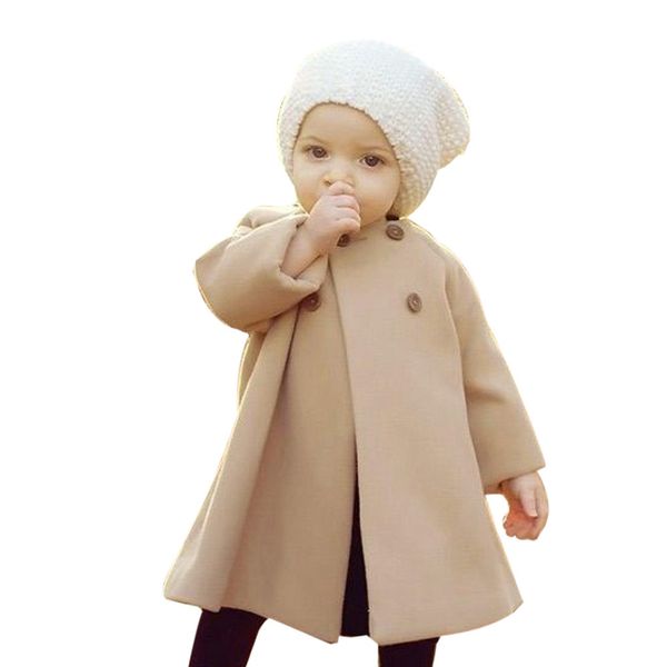 

fashion autumn winter girls kids baby outwear cloak button jacket warm coat clothes trench coats for girl casaco infantil menina, Blue;gray