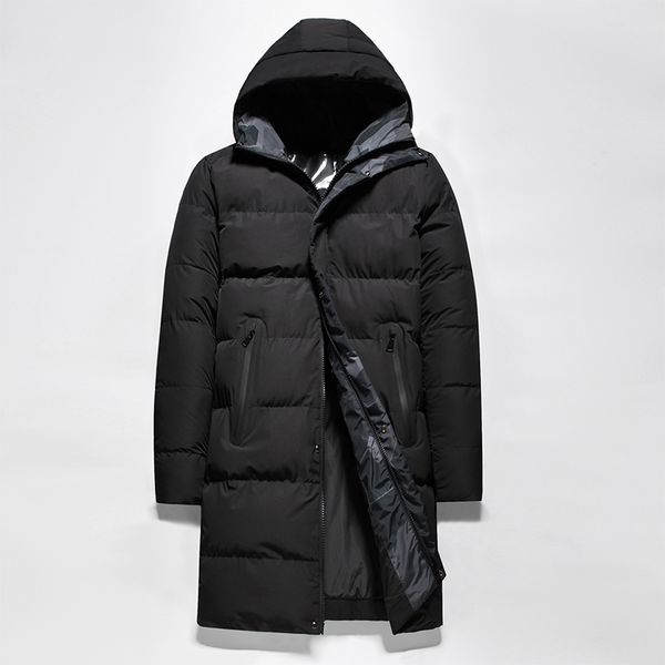 

men's long winter down jacket regular white duck down long coat, Black