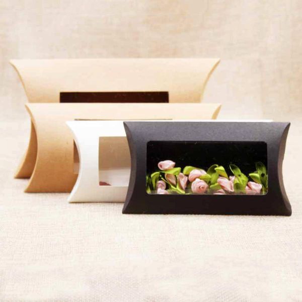 

10pcs pillow shape wedding party favor gift paper packaging box with pvc window