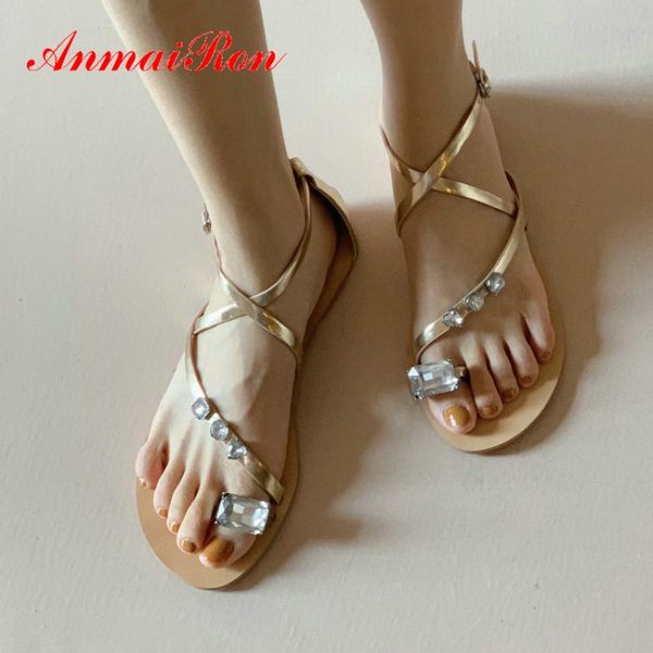 

anmairon microfiber gladiator casual women sandals buckle strap 2020 summer shoes woman crystal flat with platform sandals 34-40, Black