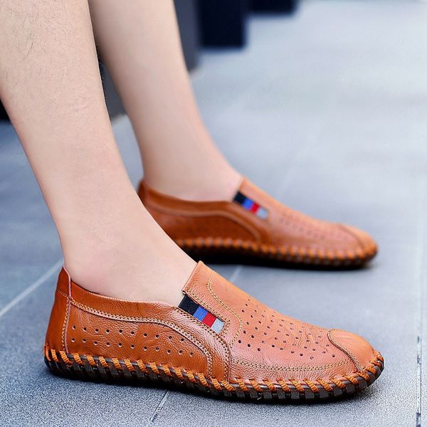 

2019 summer men's sandals hollow out anti-slip casual sandals wear-resistant porous shoes breathable soft bottom handmade shoes, Black