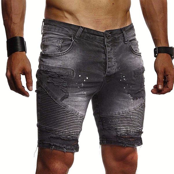 

summer denim shorts fashion washed ripped hole shorts casual slim fit solid color men's plus size xxl, White;black