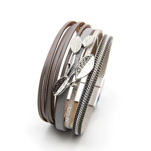

fashion woven multi-layer ladies leather bracelet designer jewelry handmade handmade ladies charm friendship bracelet for gift giving, Golden;silver