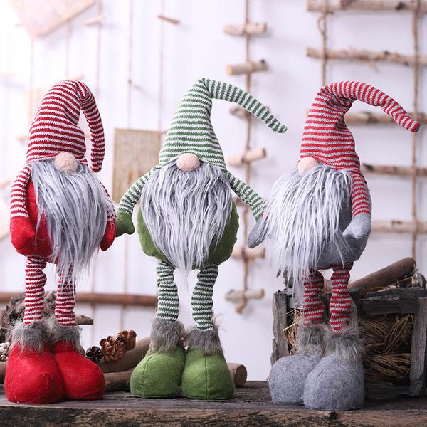 

3 colors christmas plush santa doll decoration striple long legg swedish standing doll ornament christmas xmas tree dhl an2875