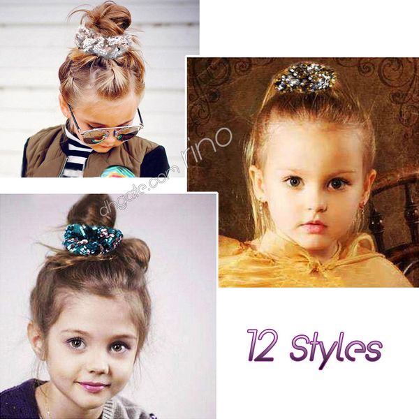 

mermaid sequin hairbands kids fashion hair accessories for girls baby hair ties ring 12 colors, Slivery;white