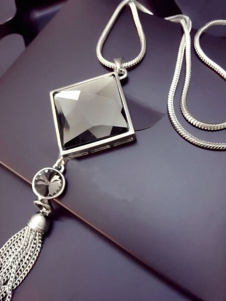 

2 color fashion long section sweater chain necklace fine jewelry crystals from swarovskis female clothes hanging jewelry, Silver